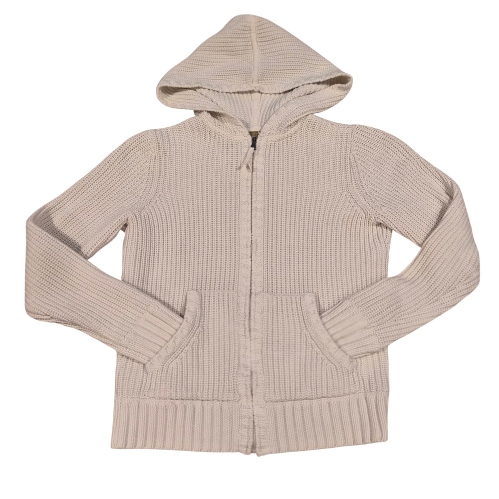 Vintage Liz Claiborne Lizwear Cream Chunky Knit Full Zip Hooded Sweater Small